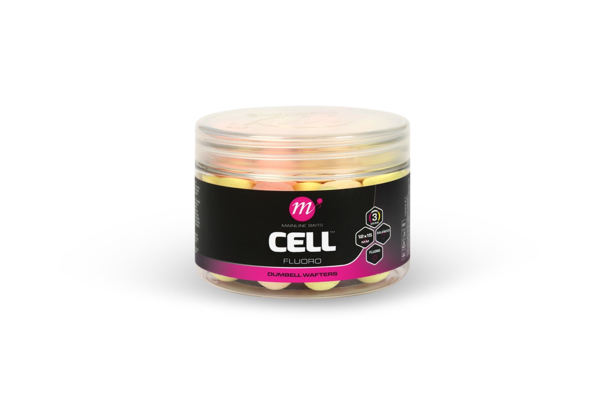 Mainline Fluoro Dumbell Wafters 12 x 15mm Pink,Yellow,White gusto cell