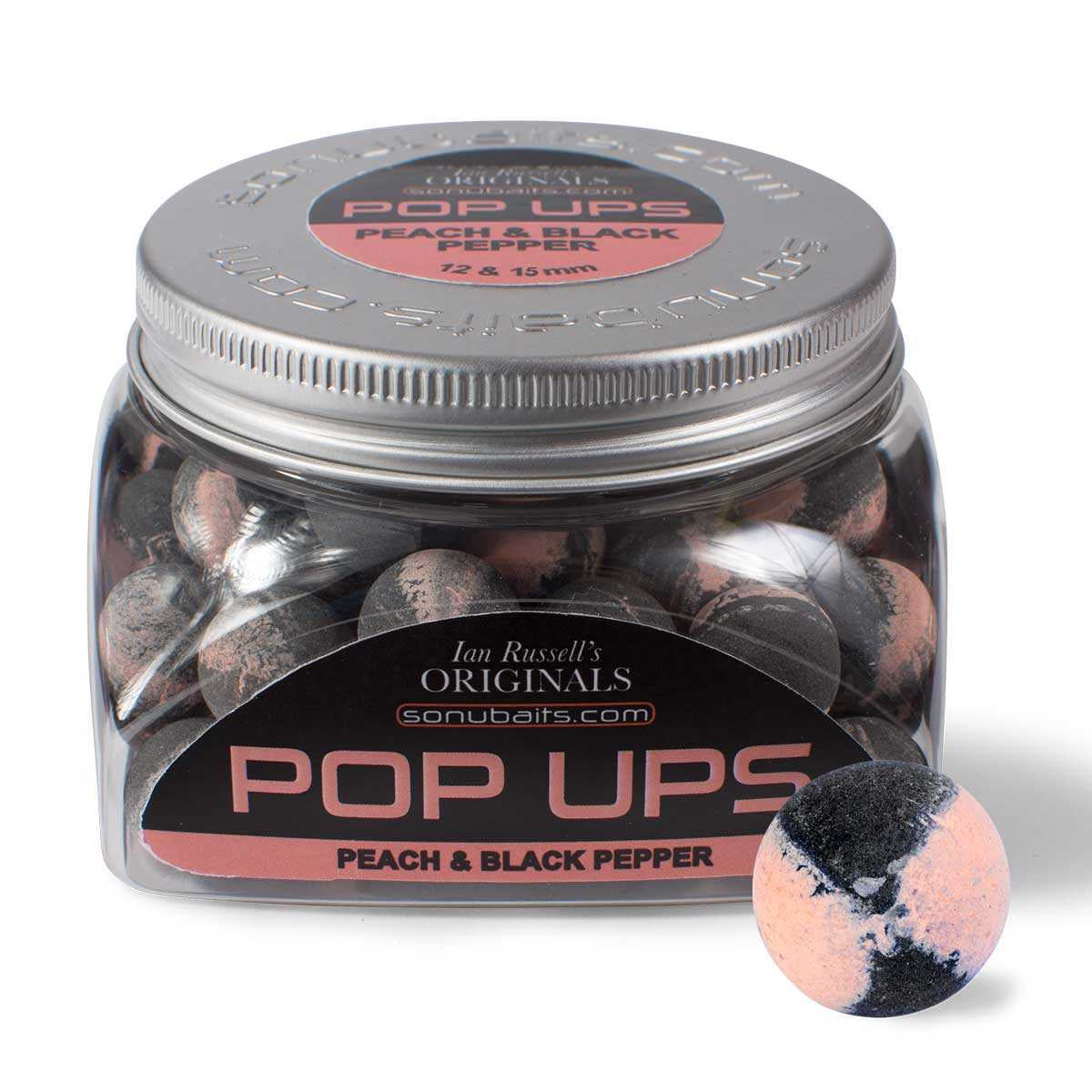 Peach & black pepper 12 & 15mm iann russell's pop ups Sonubaits