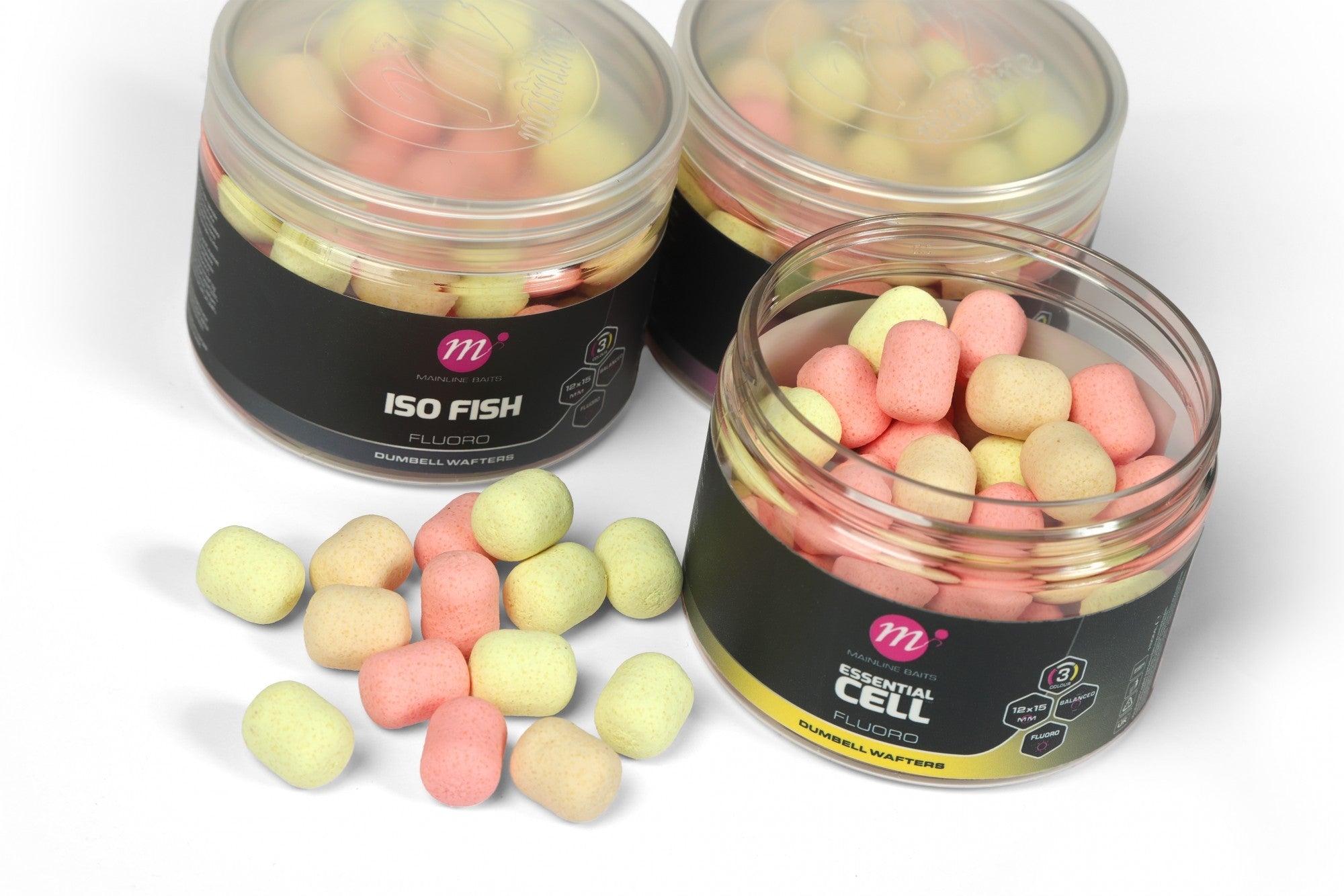 Mainline Fluoro Dumbell Wafters 12 x 15mm Pink,Yellow,White