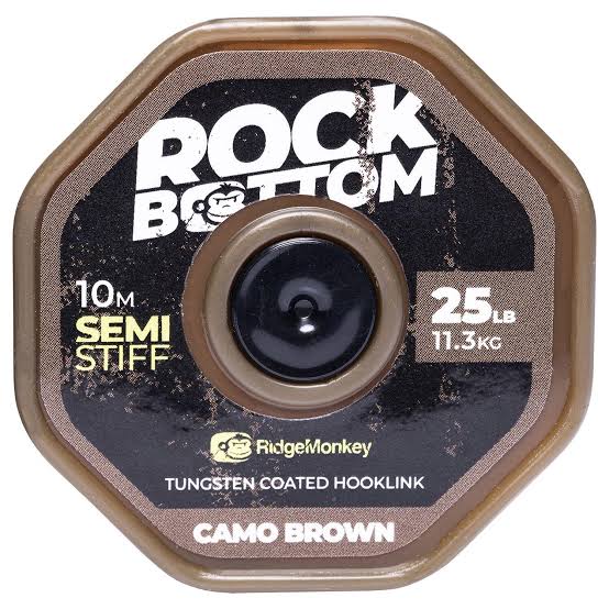 RIDGE MONKEY CONNEXION ROCK BOTTOM TUNGSTEN SEMI STIFF COATED HOOKLINK CAMO GREEN 25LB
